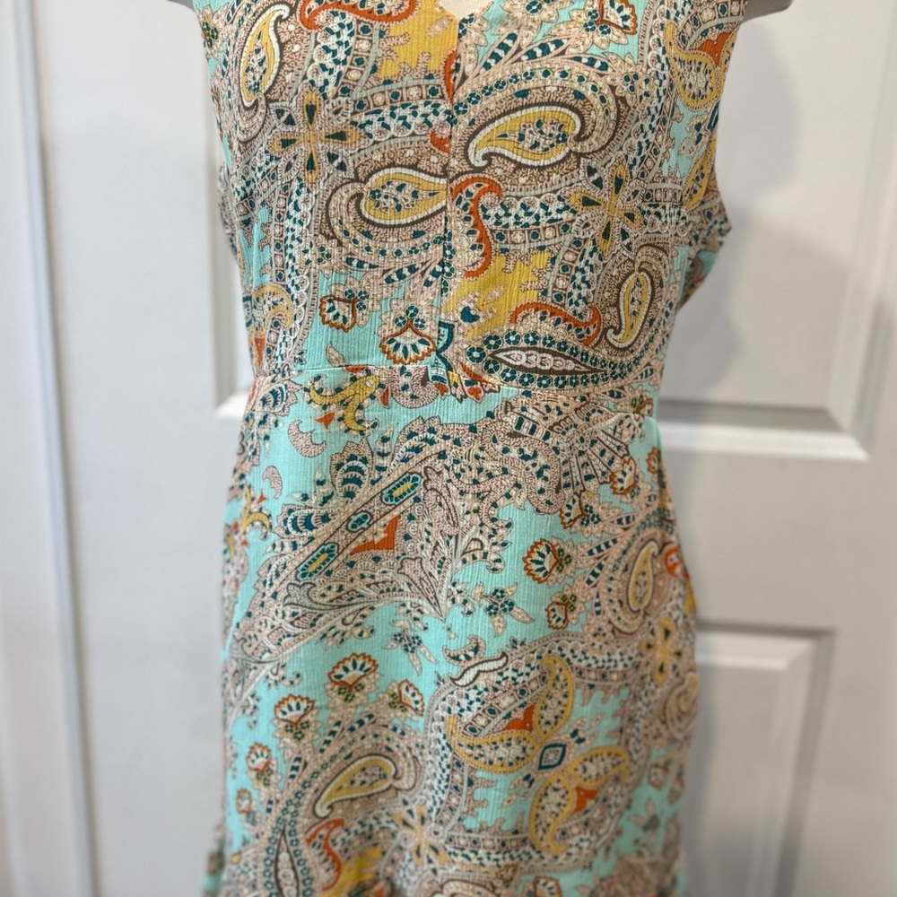 Nicole Miller Turquoise and Orange Paisley Midi Dress